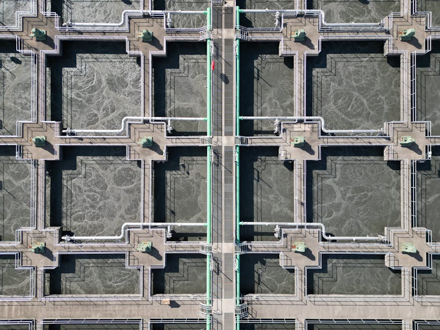 Municipal water treatment infrastructure aerial
